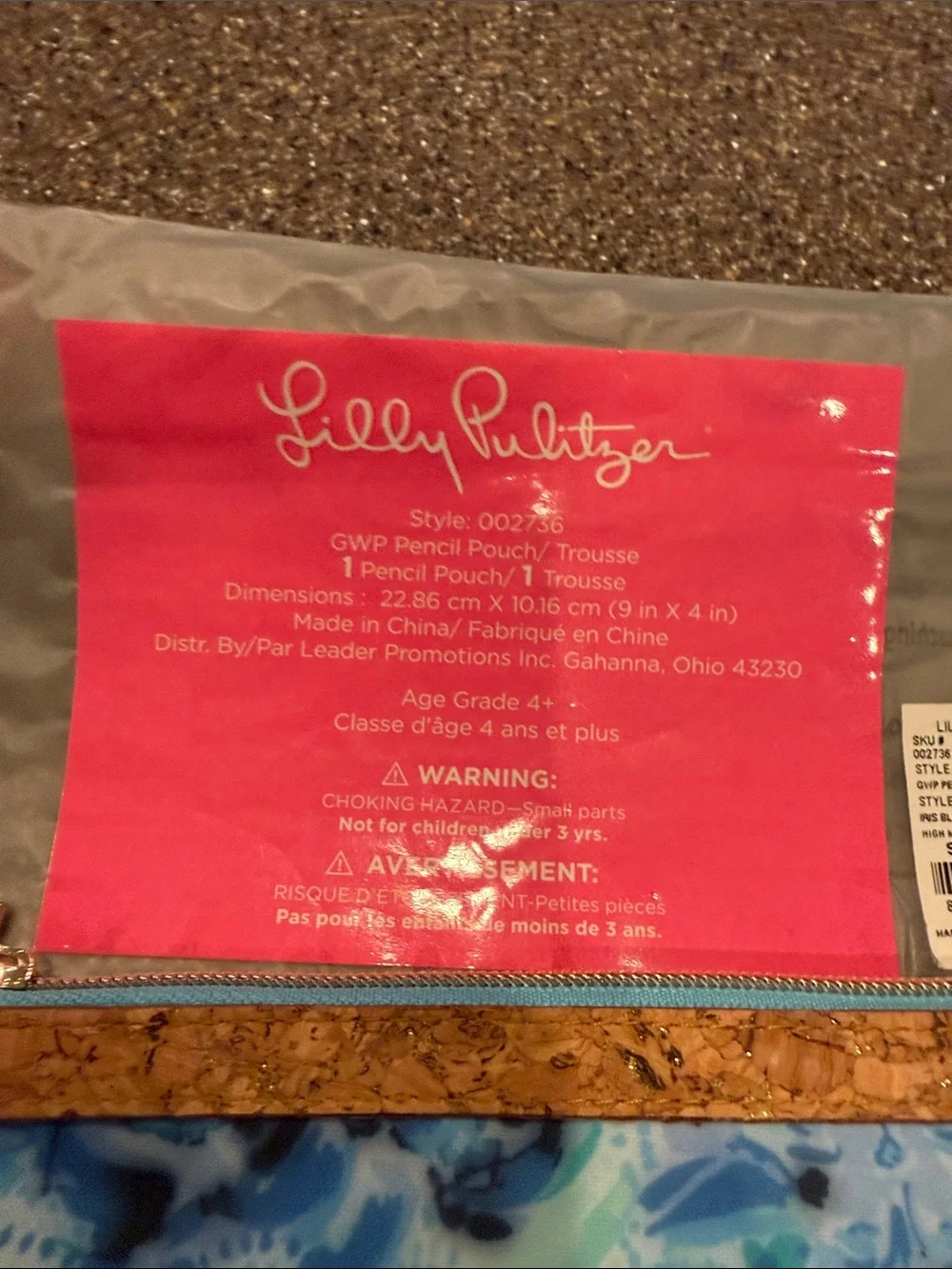 Lilly Pulitzer Blue & Teal Floral Pencil Case with Cork Trim
